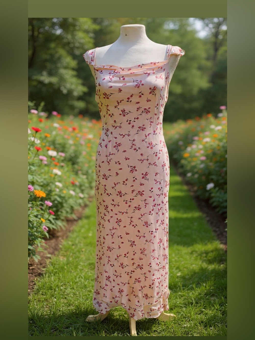 Floral Pink Midi Skirt with Pink Blossom Print